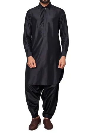 Black Classic Cotton Silk Kurta With Salwar or Churidaar Pajami