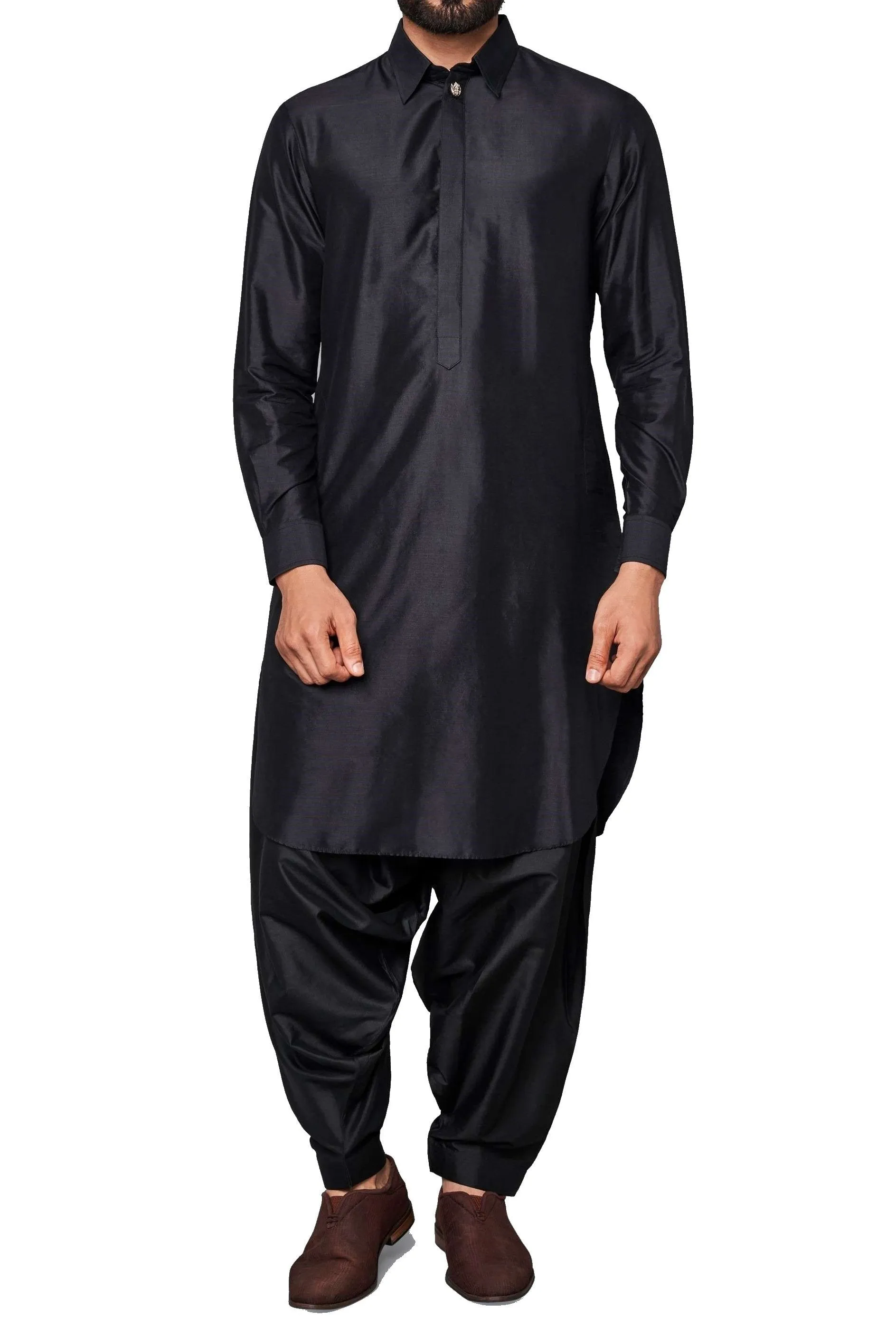 Black Classic Cotton Silk Kurta With Salwar or Churidaar Pajami
