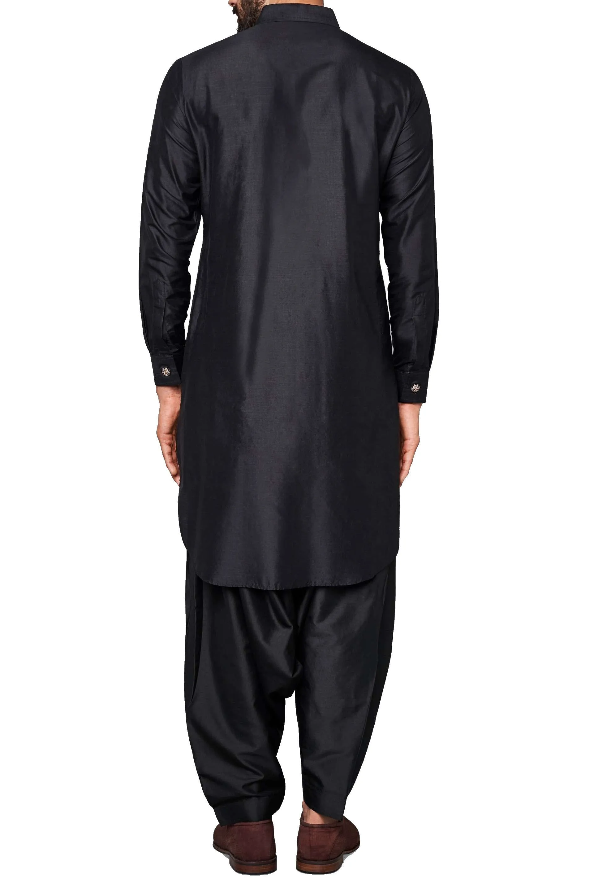 Black Classic Cotton Silk Kurta With Salwar or Churidaar Pajami