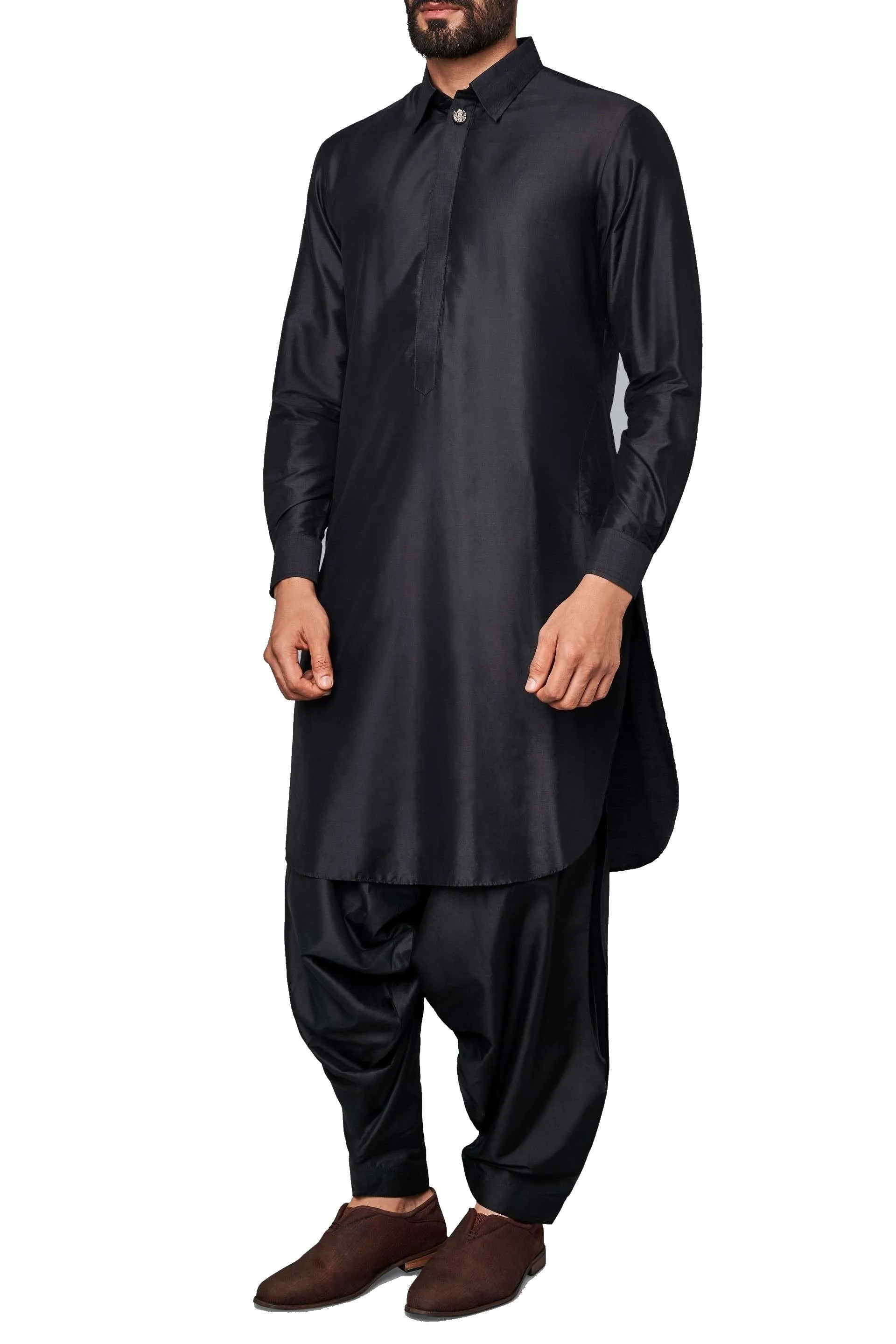 Black Classic Cotton Silk Kurta With Salwar or Churidaar Pajami