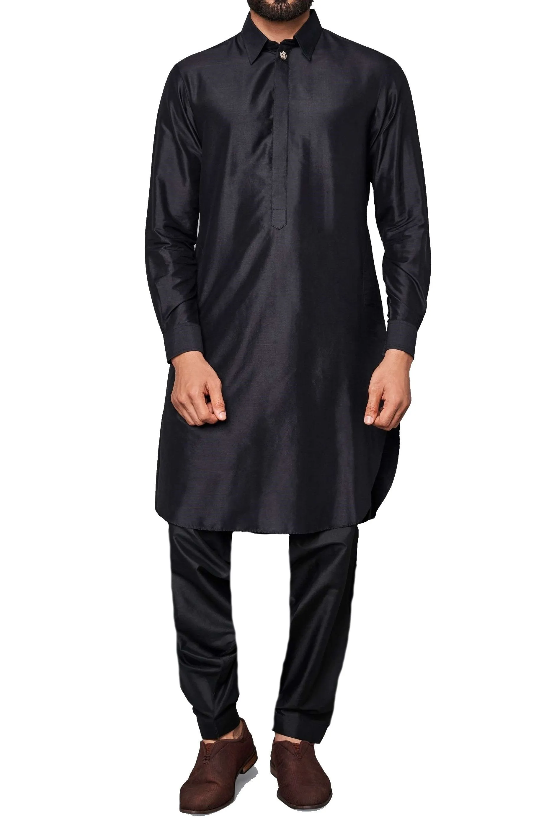 Black Classic Cotton Silk Kurta With Salwar or Churidaar Pajami