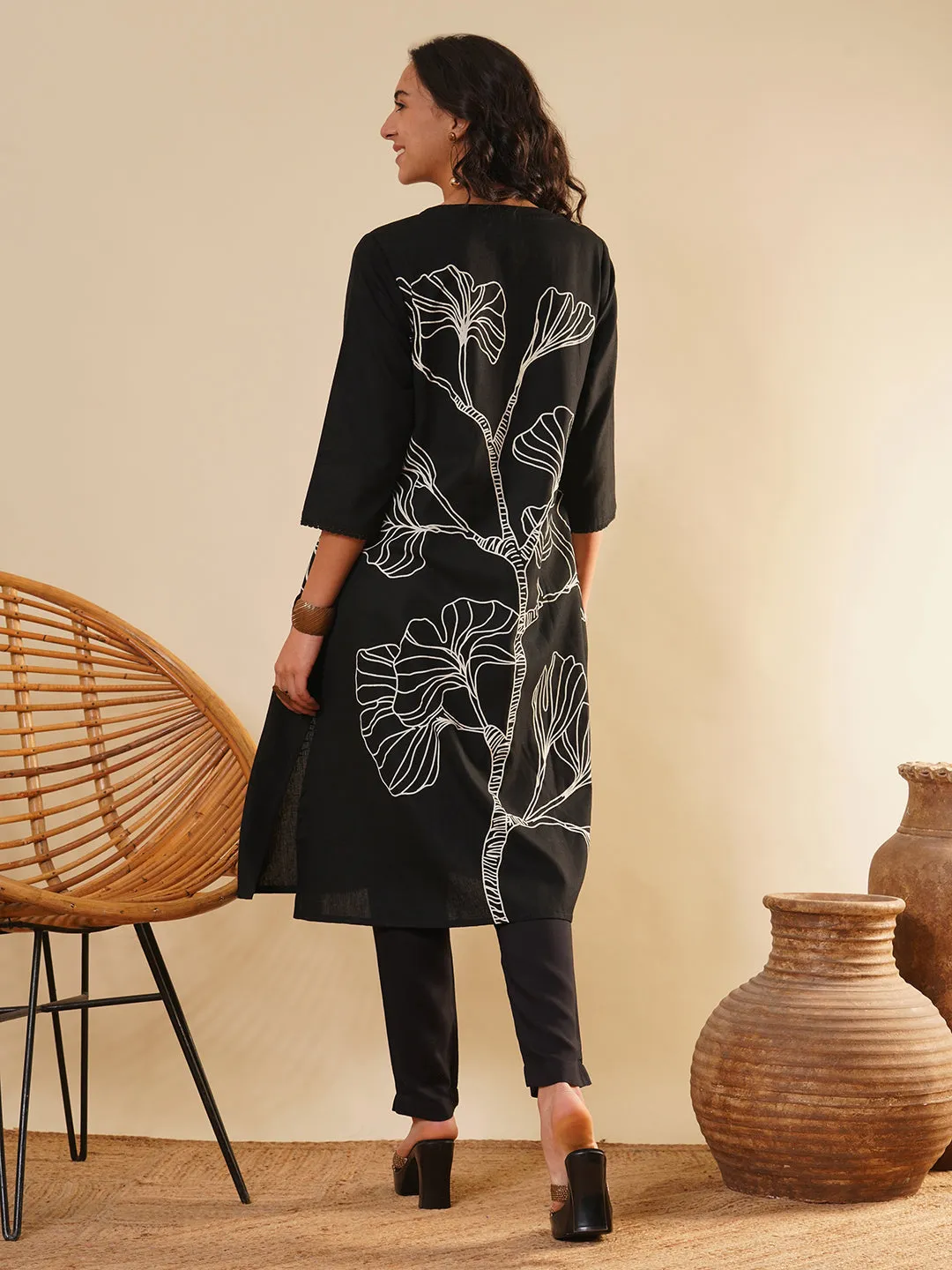 Black Comfort Fit Cotton Kurta for Women Online in India - Zola