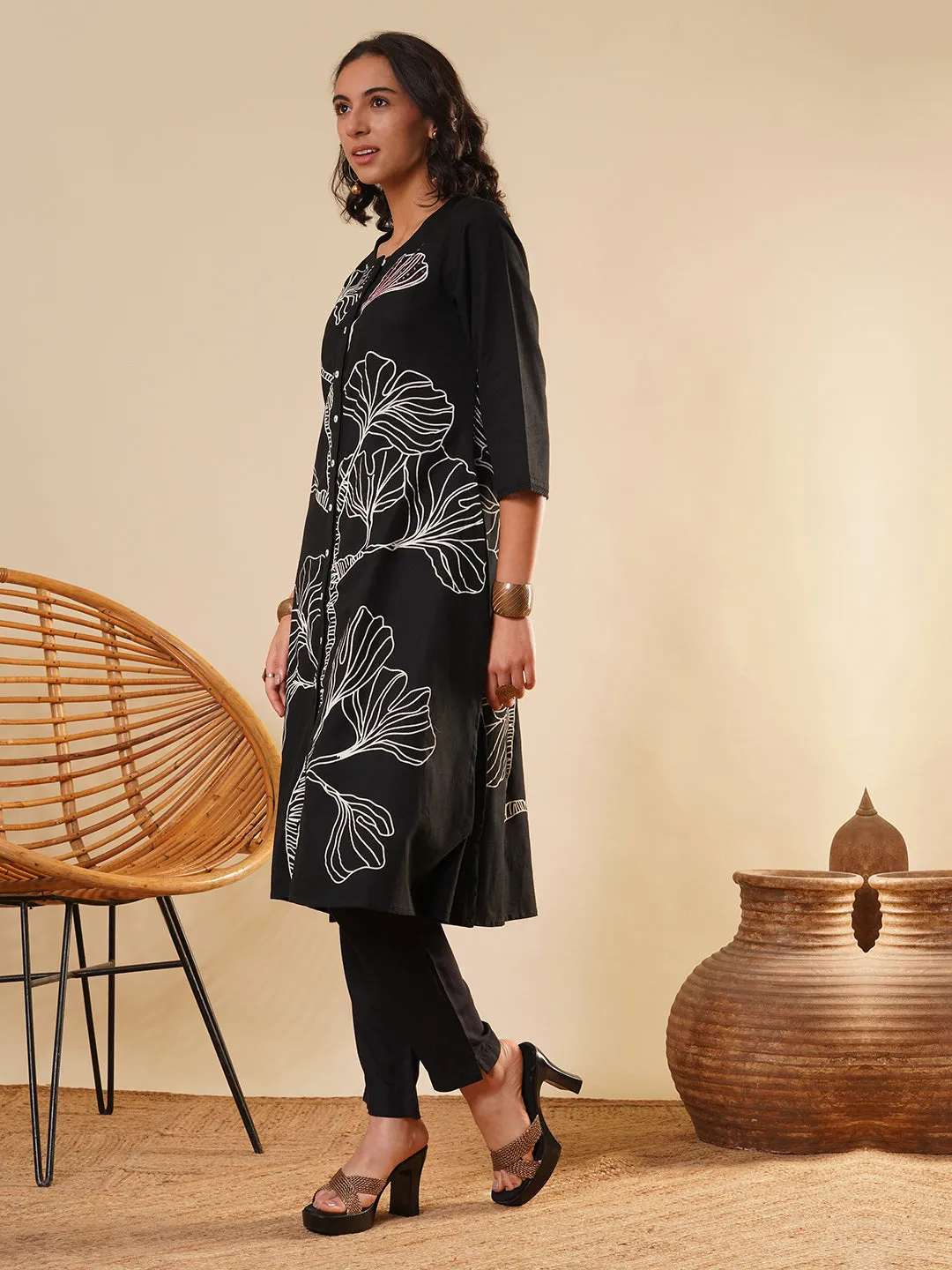Black Comfort Fit Cotton Kurta for Women Online in India - Zola