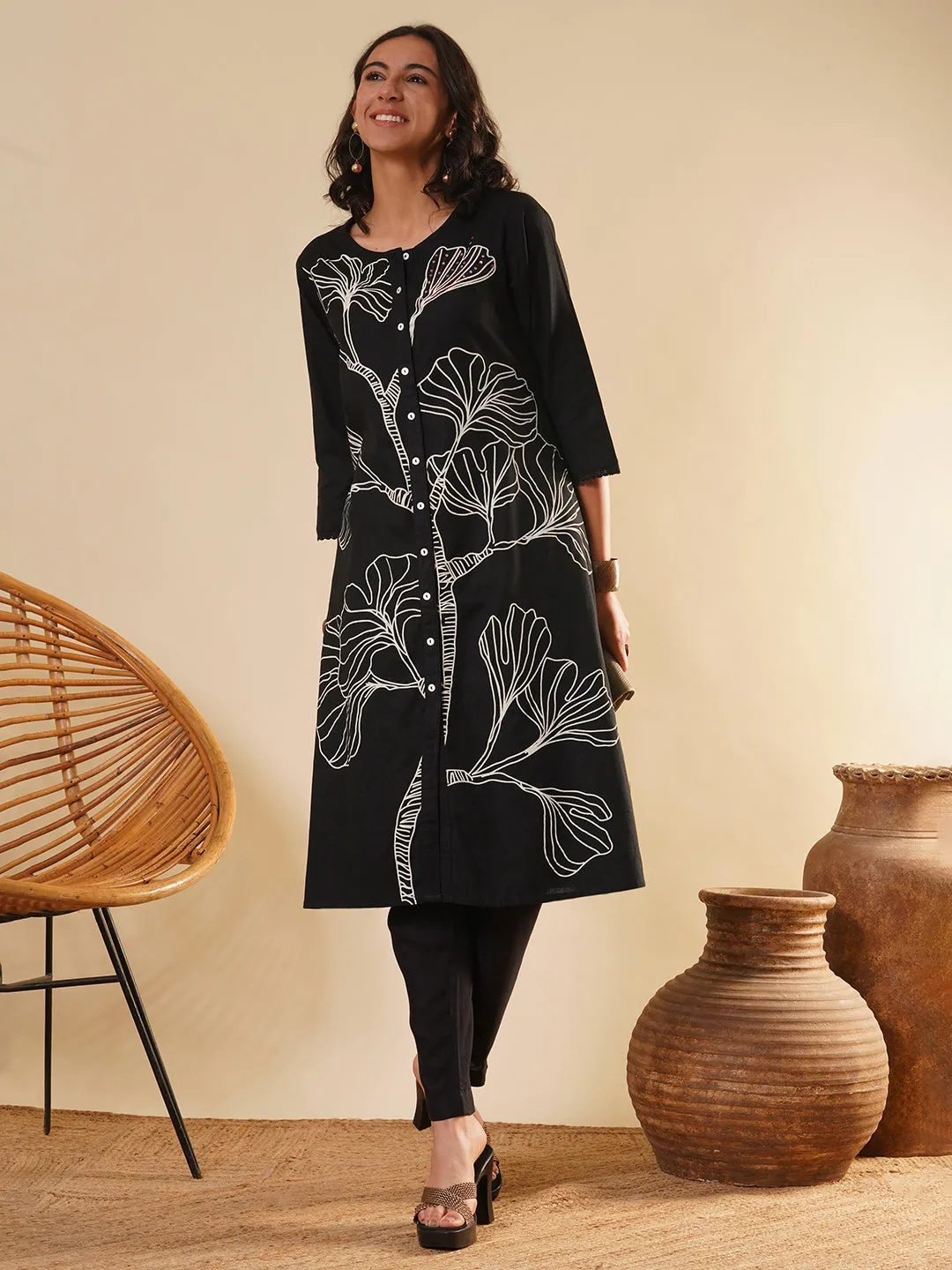 Black Comfort Fit Cotton Kurta for Women Online in India - Zola