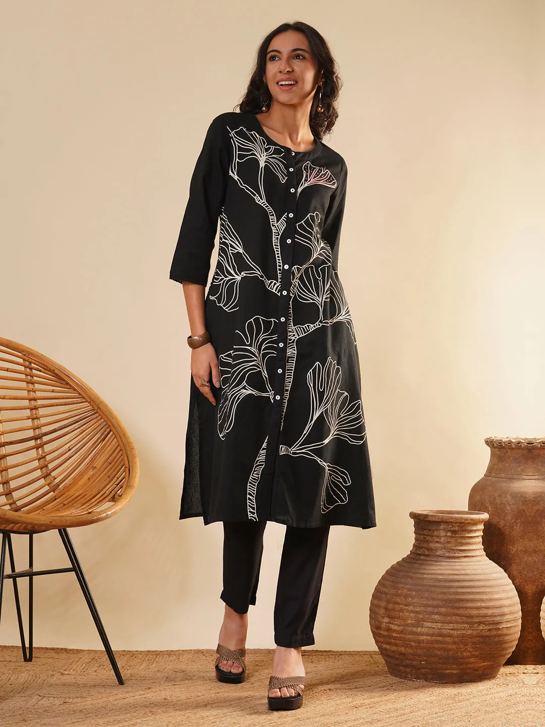 Black Comfort Fit Cotton Kurta for Women Online in India - Zola