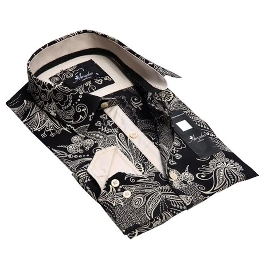 Black Gold Floral Mens Slim Fit Designer Dress Shirt - tailored Cotton Shirts for Work and Casual Wear