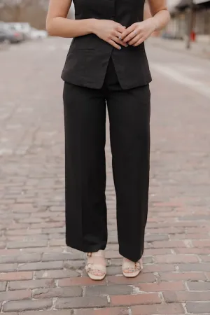 Black Linen Pleated Trouser