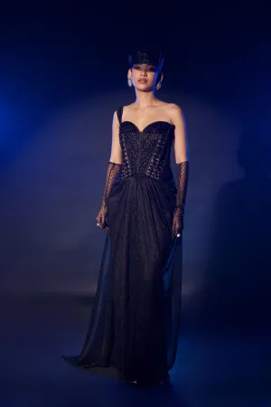 Black Long Corset And Drape Skirt