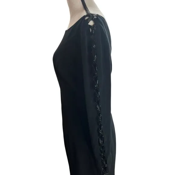 Black Long Sleeve Dress With Lace-Up Sleeves &amp; Back By Niteline