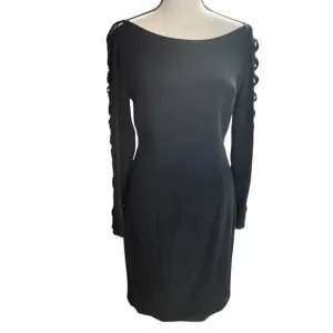 Black Long Sleeve Dress With Lace-Up Sleeves &amp; Back By Niteline