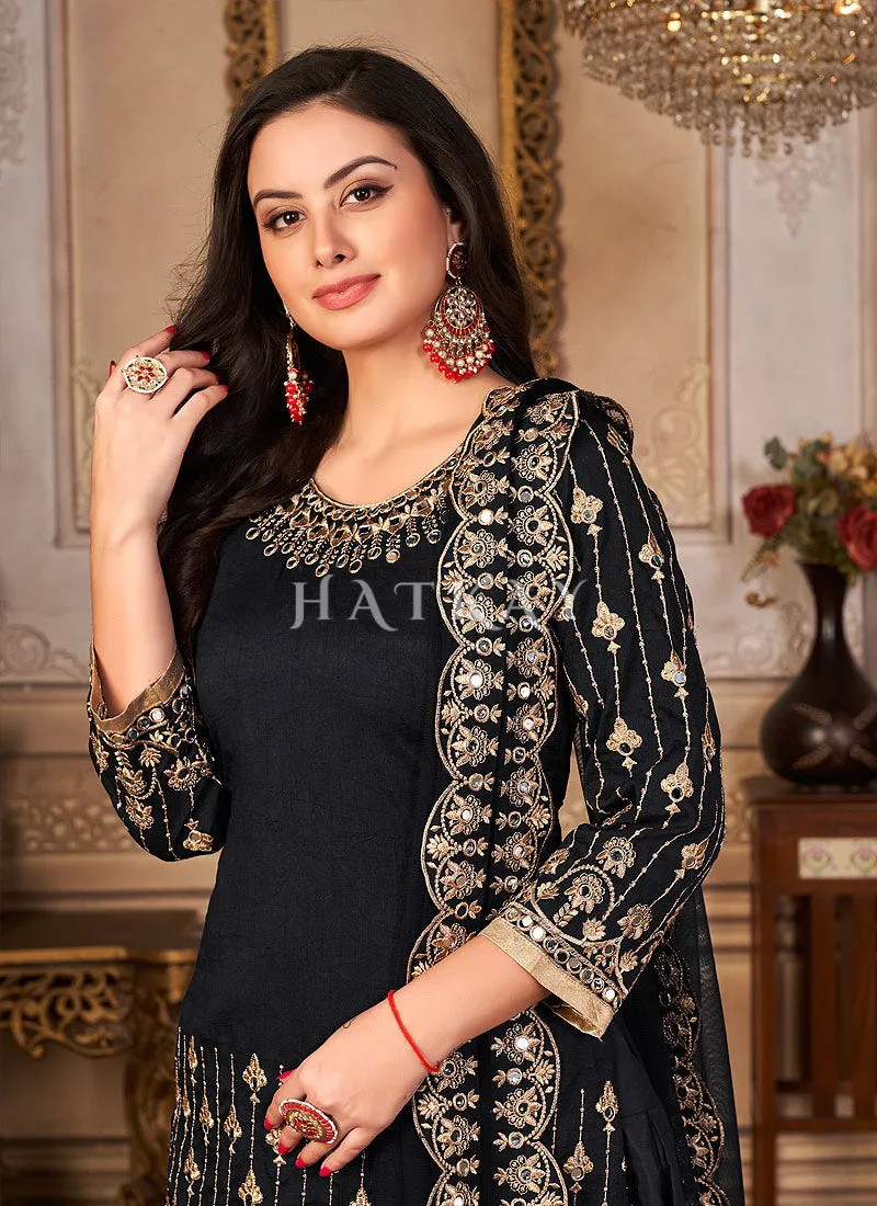 Black Mirror Work Embroidered Patiala Salwar Suit