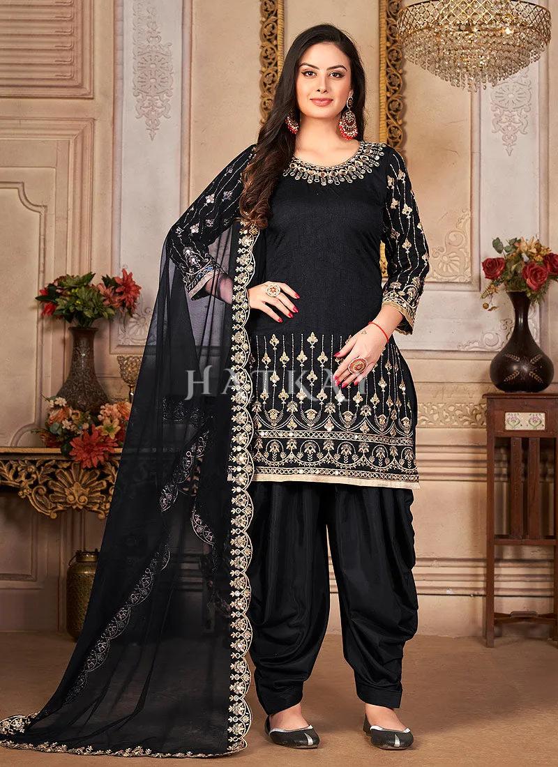 Black Mirror Work Embroidered Patiala Salwar Suit