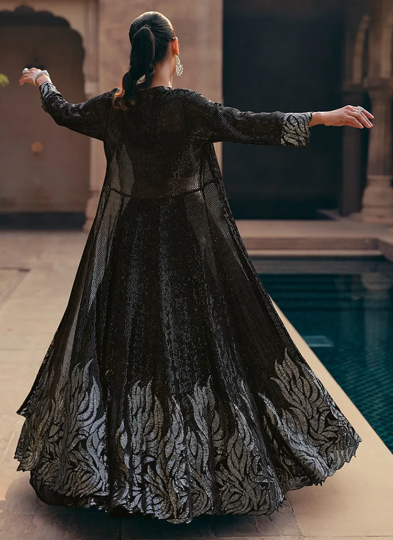 Black Sequence Embroidered Lehenga Choli With Jacket