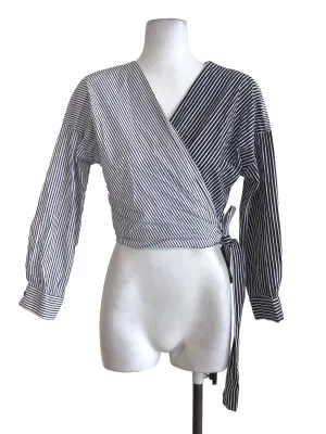 Black Striped Wrap Top
