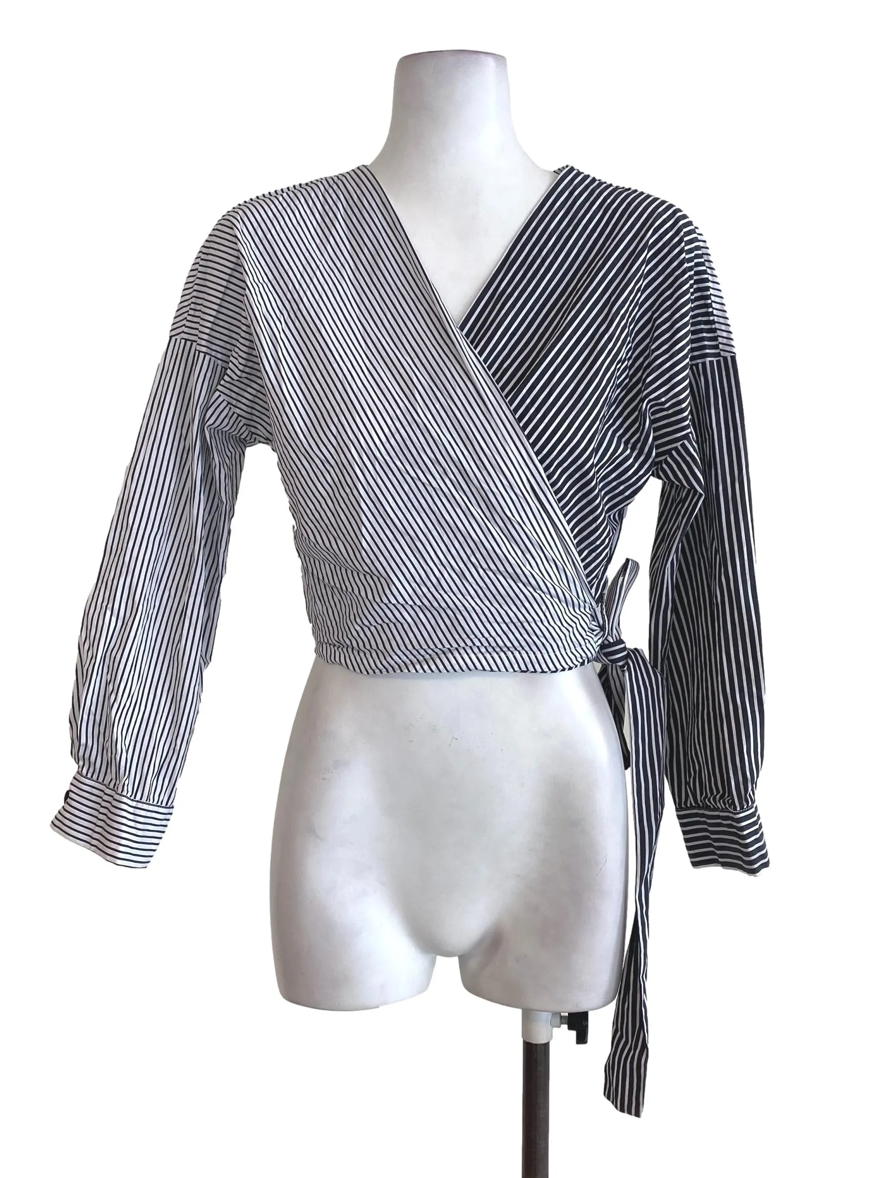 Black Striped Wrap Top