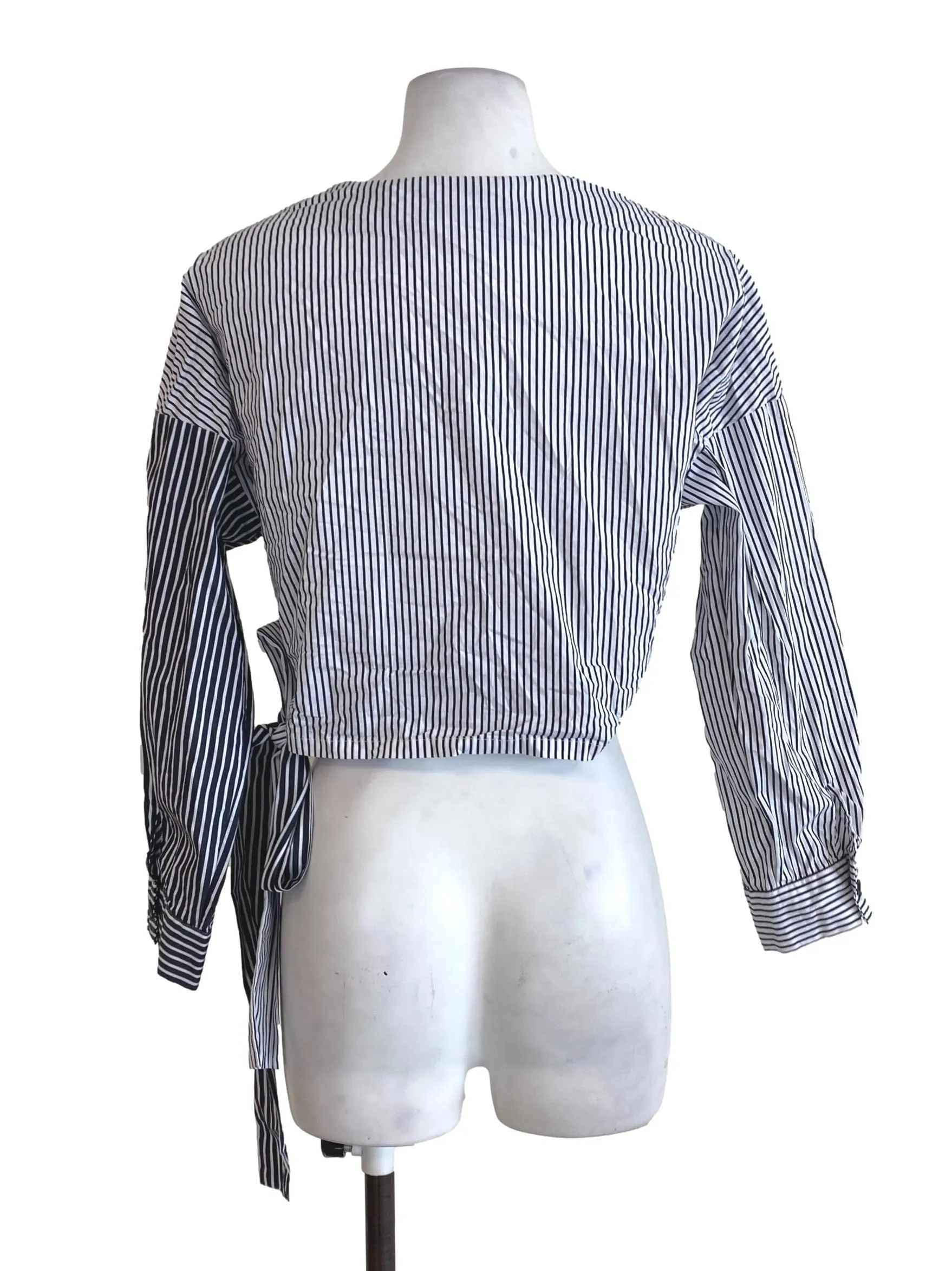 Black Striped Wrap Top
