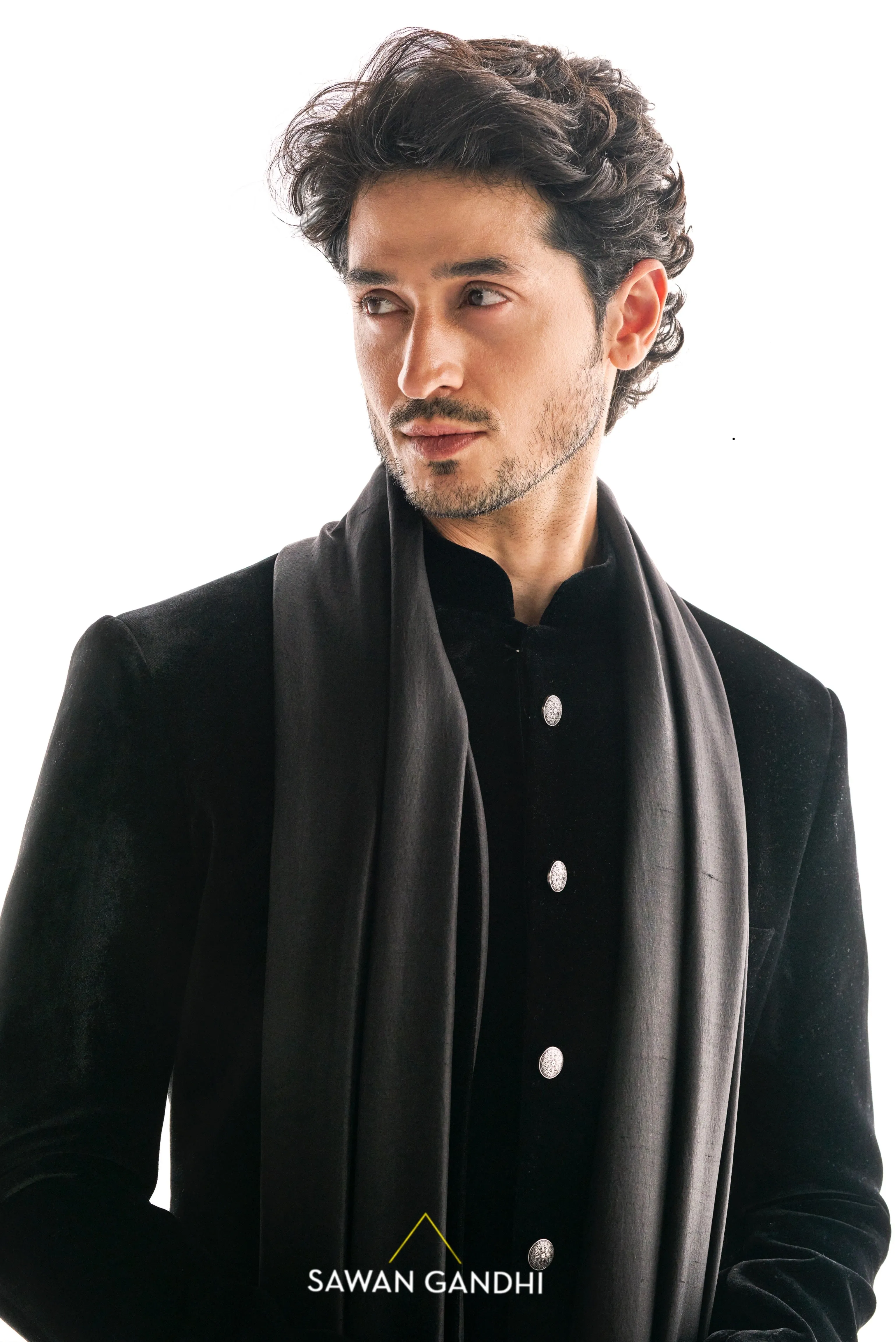 Black velvet sherwani