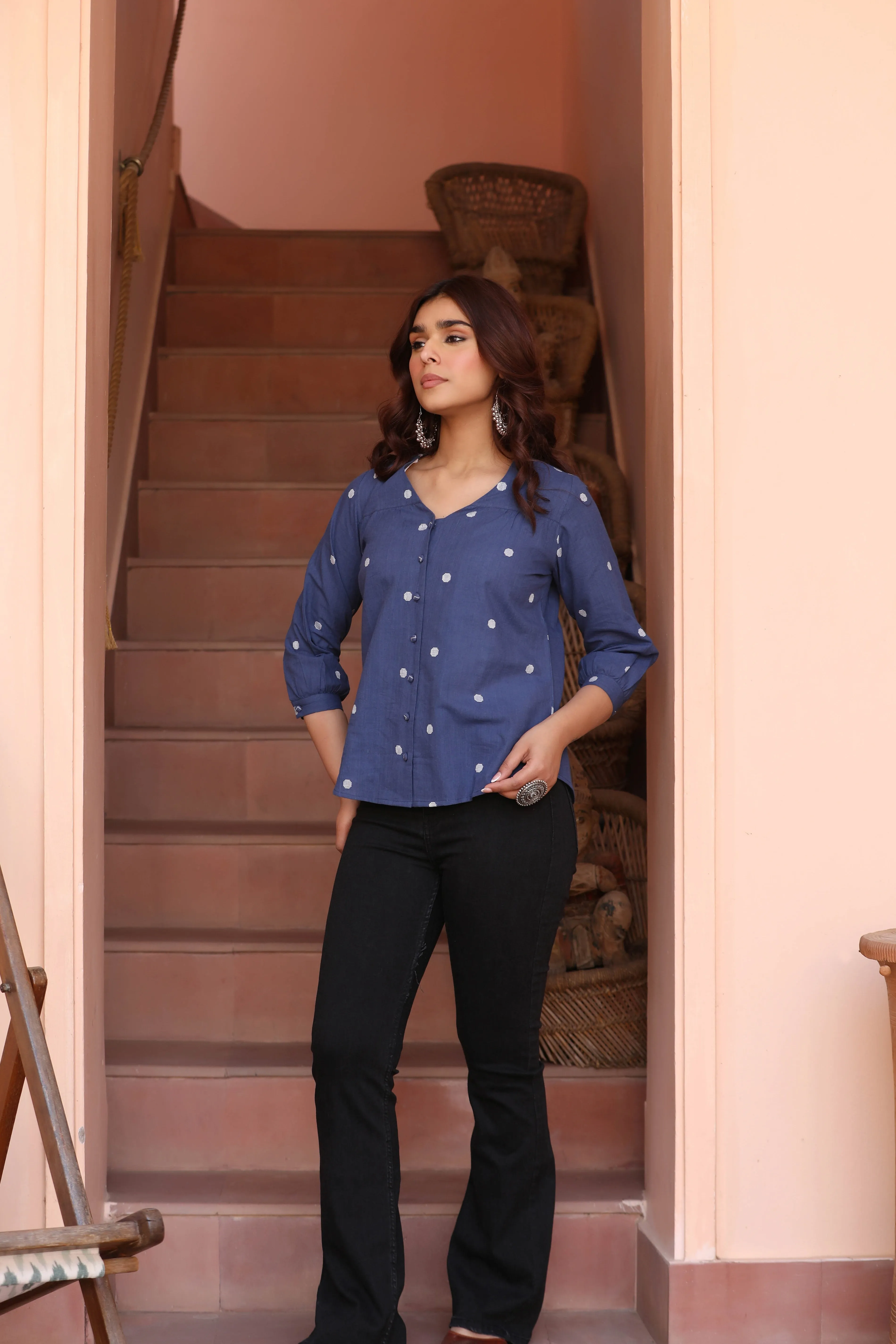 Blue Cotton Pure Dobby Woven Ready To Wear Shirt