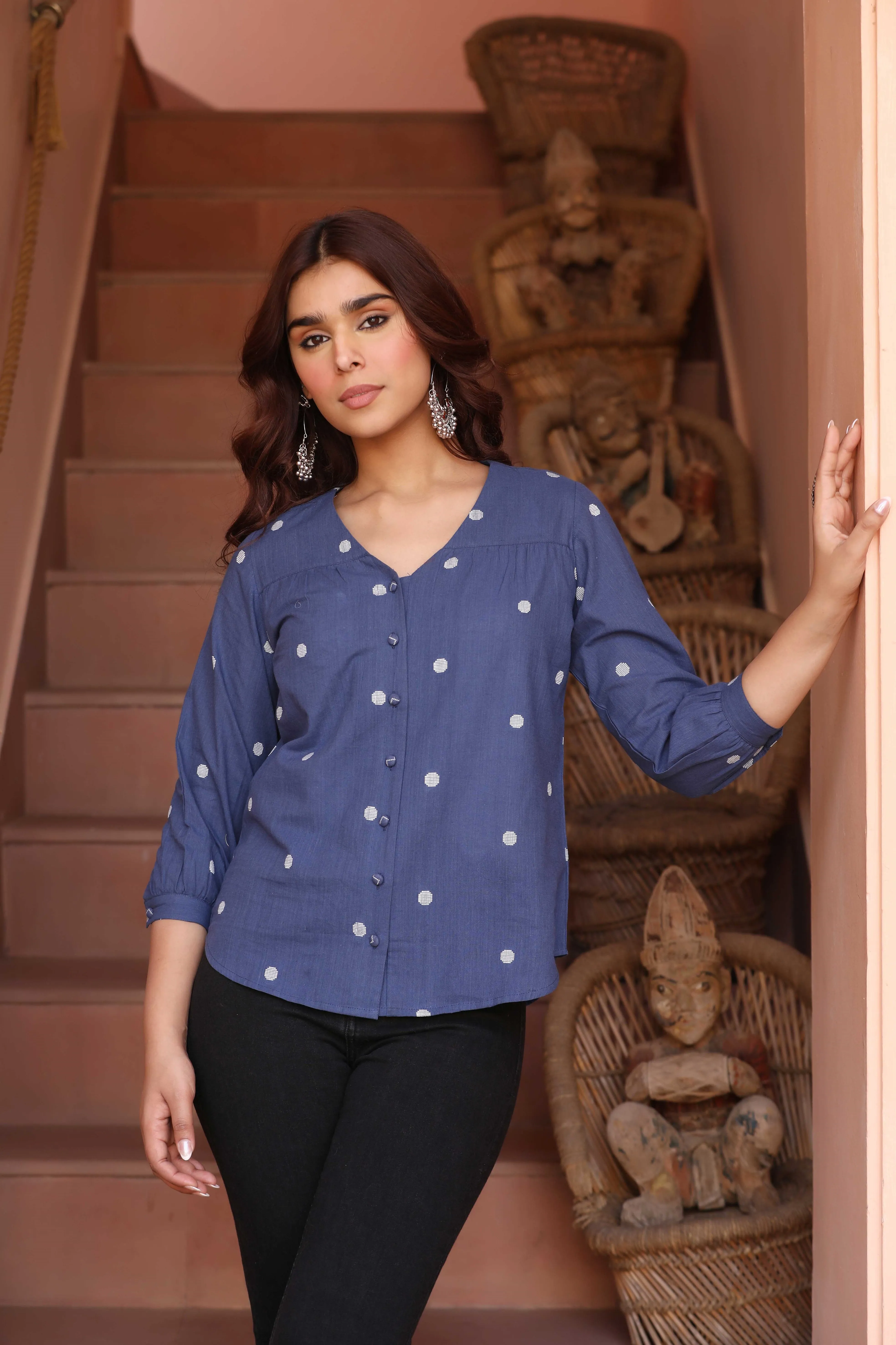 Blue Cotton Pure Dobby Woven Ready To Wear Shirt