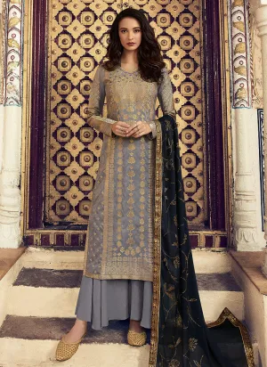 Blue Golden Silk Palazzos Pant Suit