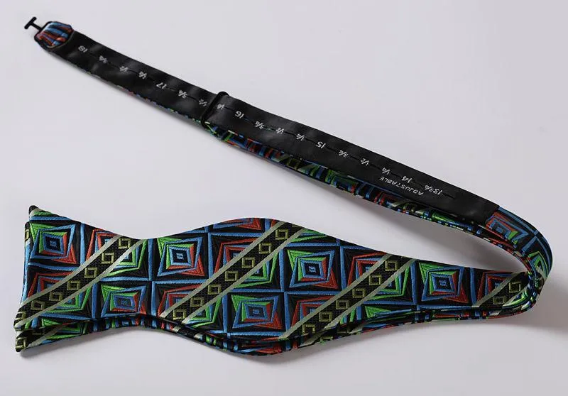 Blue Green Check Mens Silk Self tie Bow Tie with Pocket Squares Set