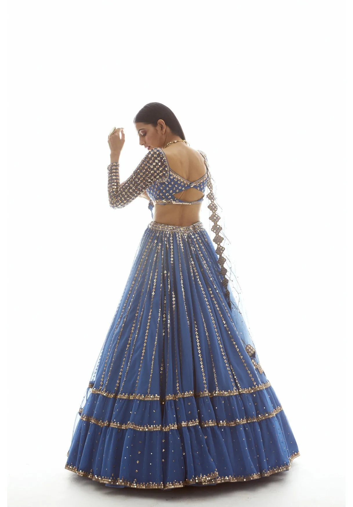 Blue Linear Drop Lehenga Set