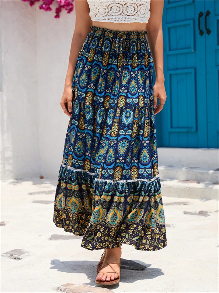 Bohemian Exotic Print Pleated Skirt for Women