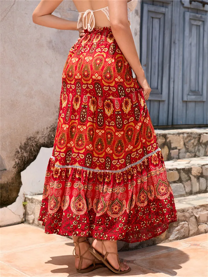 Bohemian Exotic Print Pleated Skirt for Women