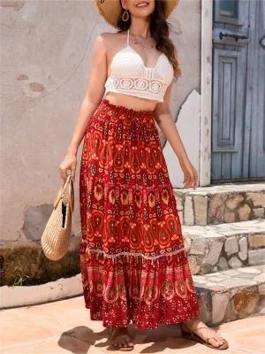 Bohemian Exotic Print Pleated Skirt for Women