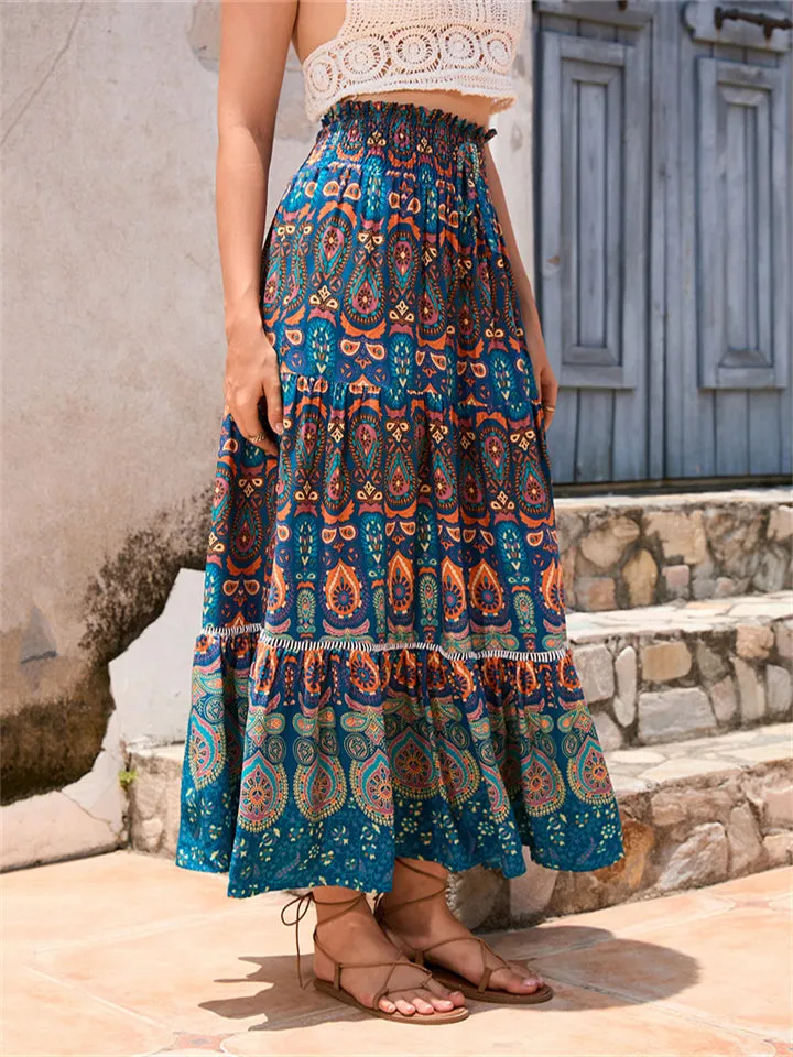 Bohemian Exotic Print Pleated Skirt for Women