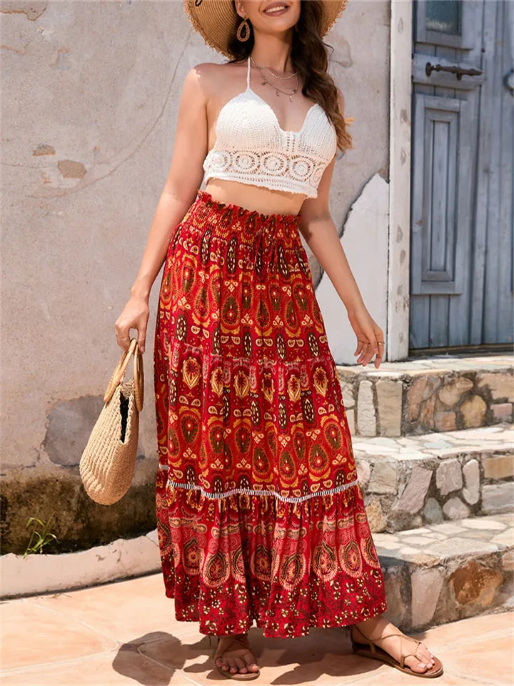 Bohemian Exotic Print Pleated Skirt for Women