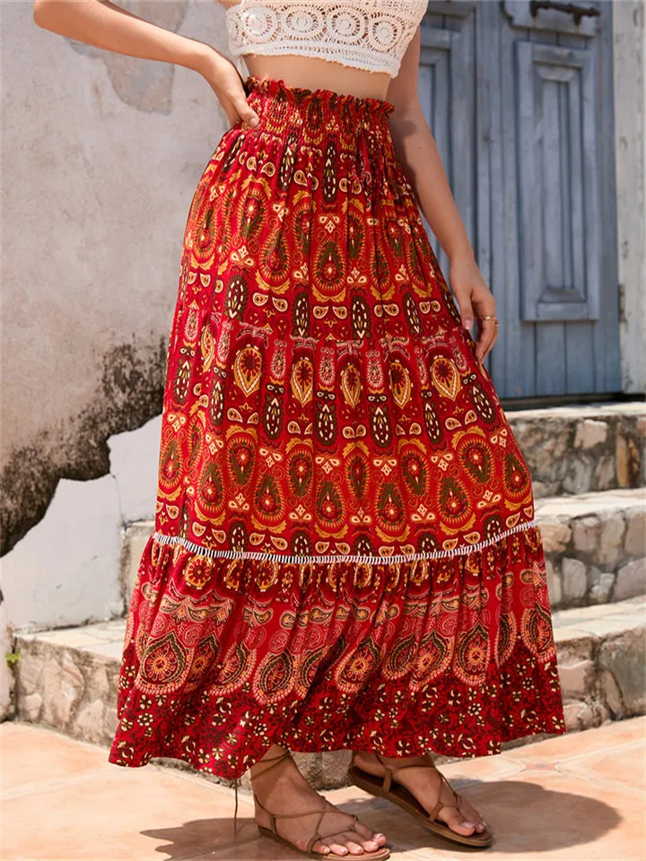 Bohemian Exotic Print Pleated Skirt for Women