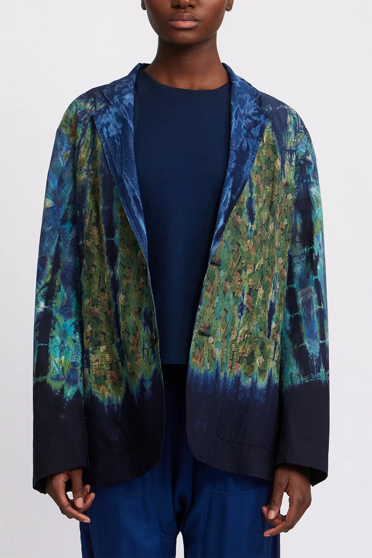 Boyfriend Blazer in Indigo Jungle