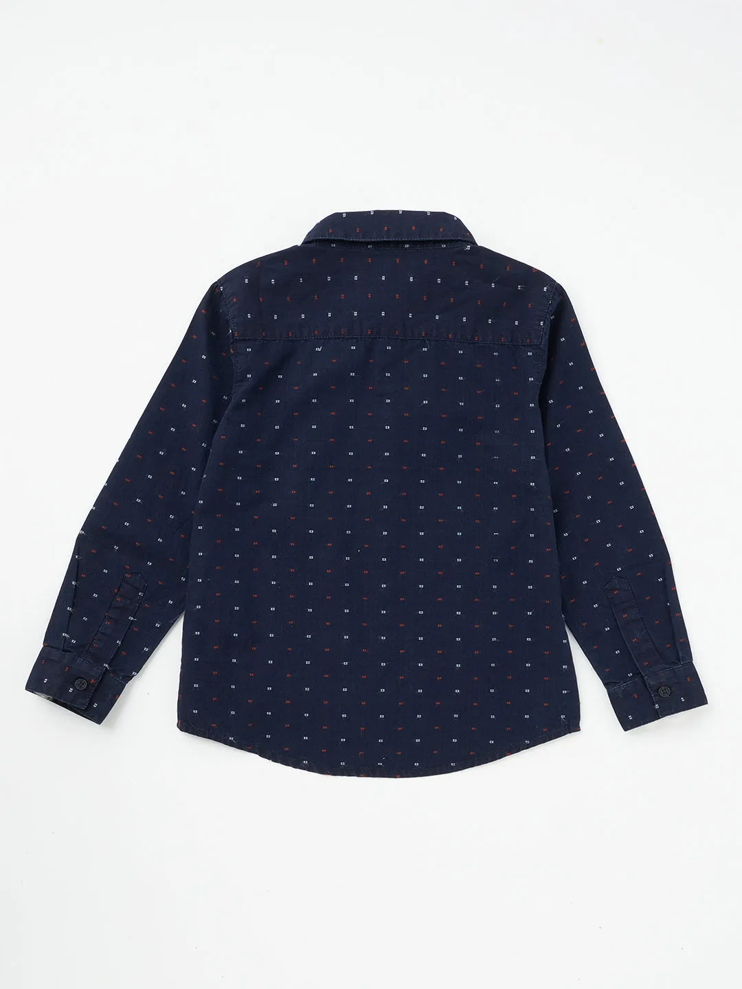 Boys Cotton Navy Printed Full Sleeves Dobby Shirt