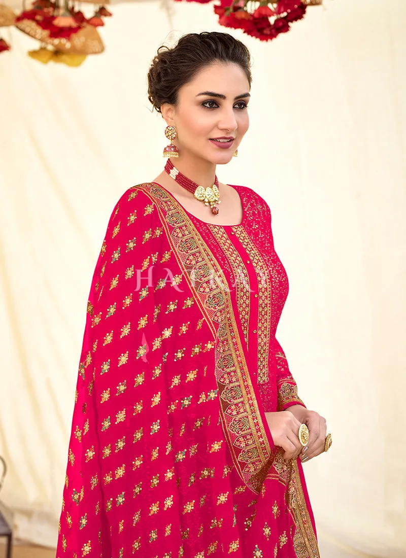 Bridal Pink Embroidered Georgette Wedding Salwar Kameez