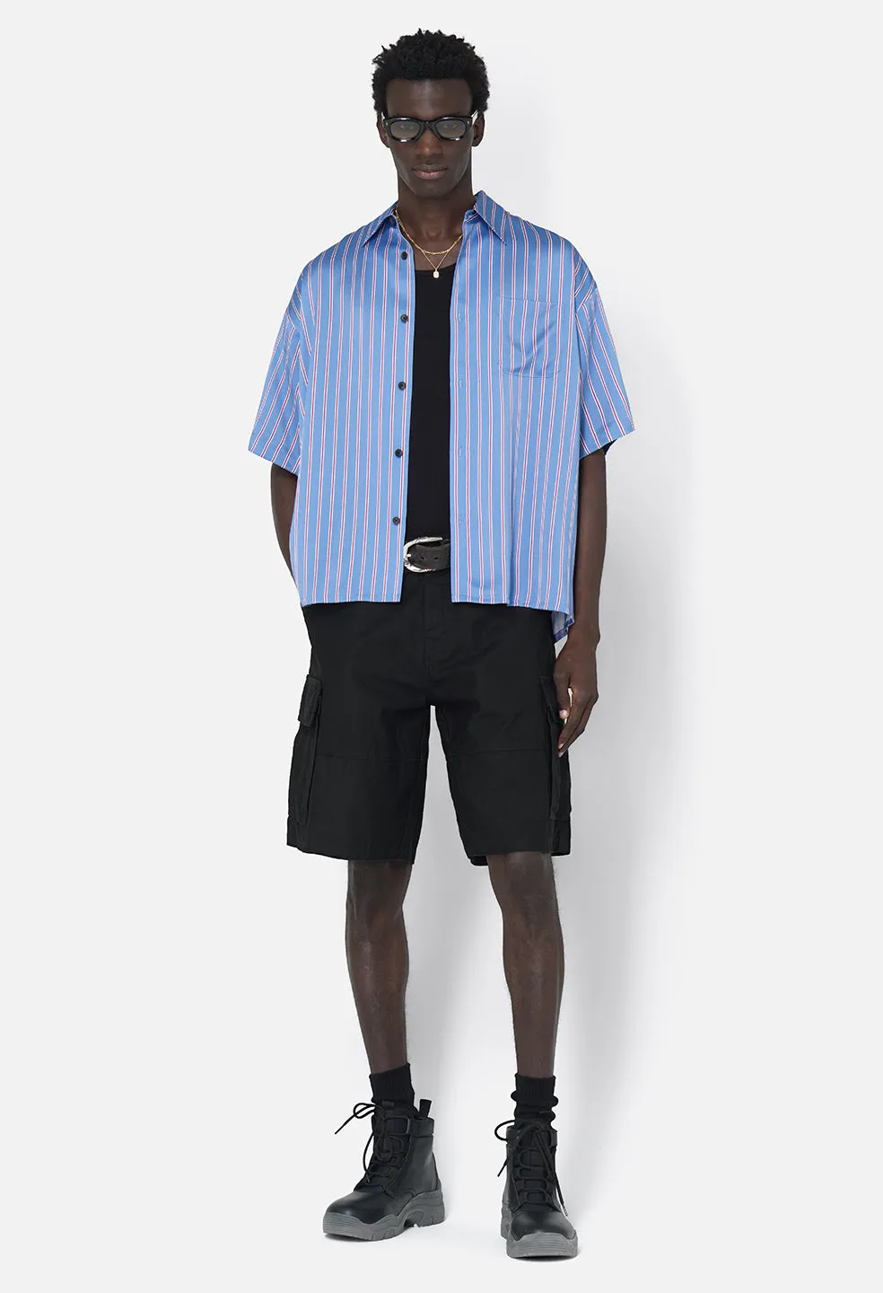 Brushed Silk Button Up / Blue x Burgundy