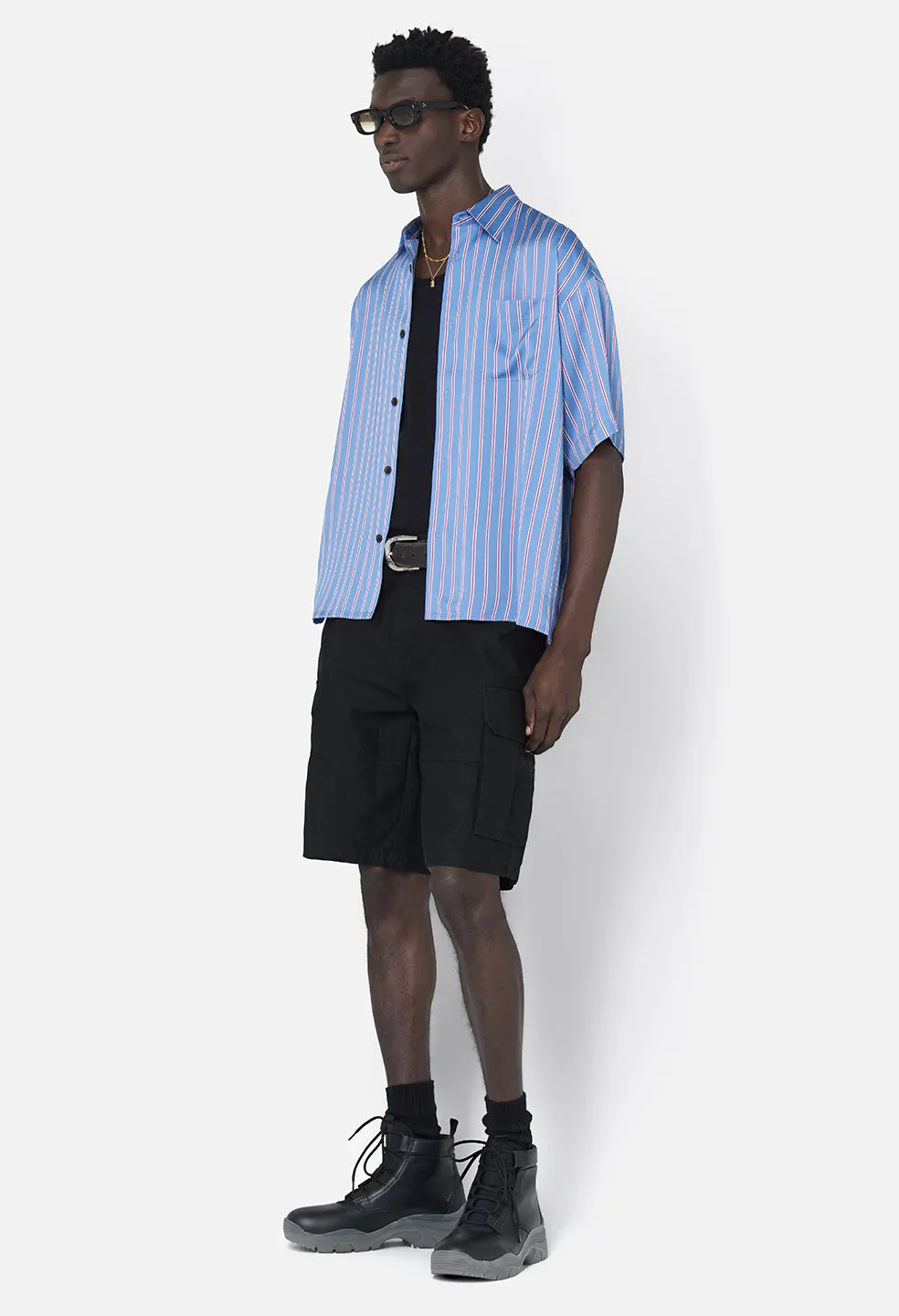Brushed Silk Button Up / Blue x Burgundy
