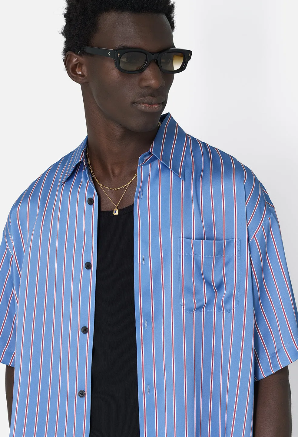 Brushed Silk Button Up / Blue x Burgundy