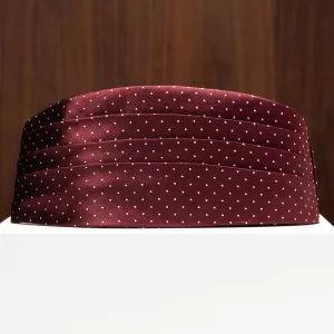 Burgundy with White Pin Dots Silk Cummerbund