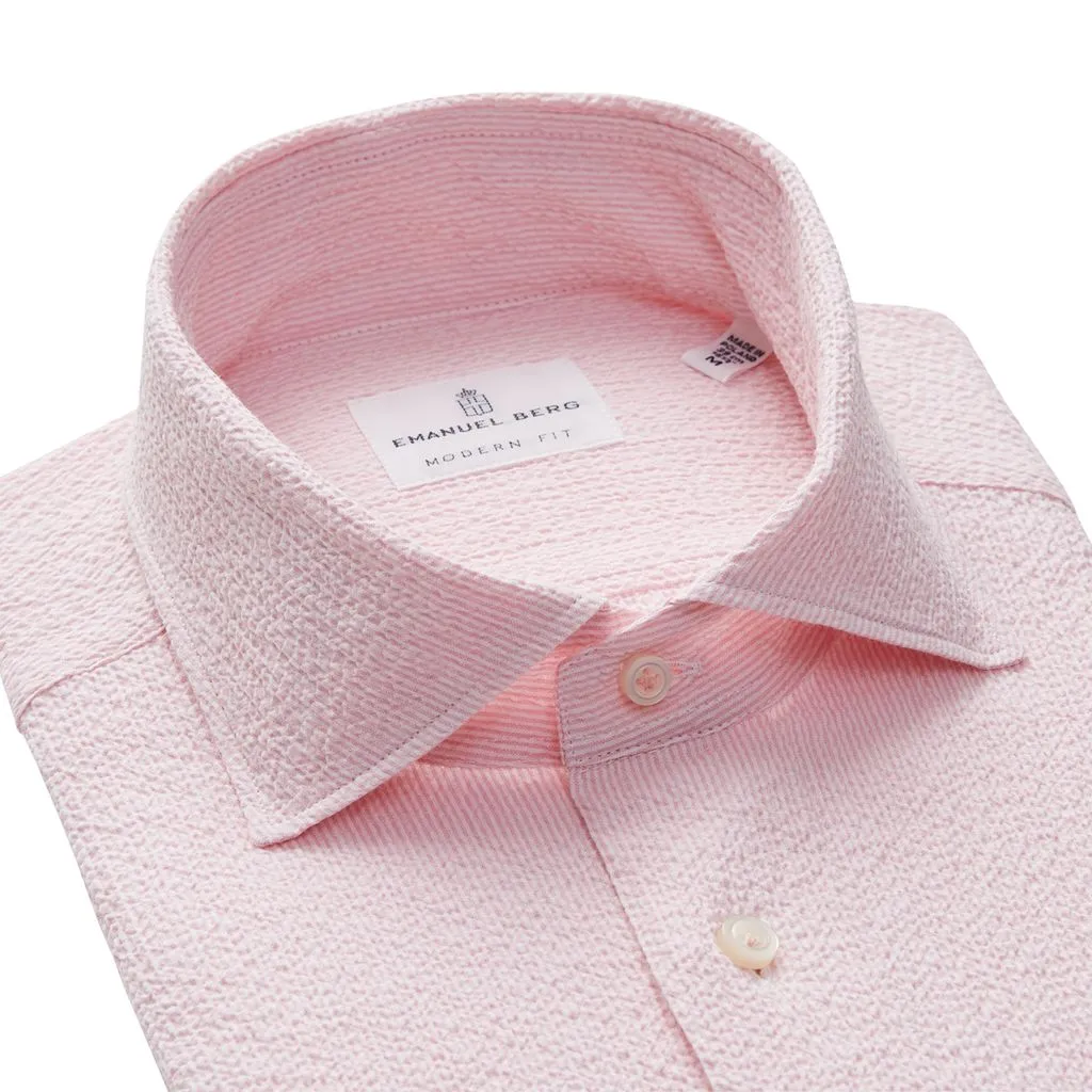 BYRON TEXTURED CRINKLE PIN STRIPE SHIRT - LIGHT PASTEL PINK