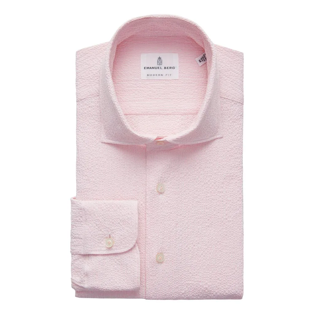 BYRON TEXTURED CRINKLE PIN STRIPE SHIRT - LIGHT PASTEL PINK