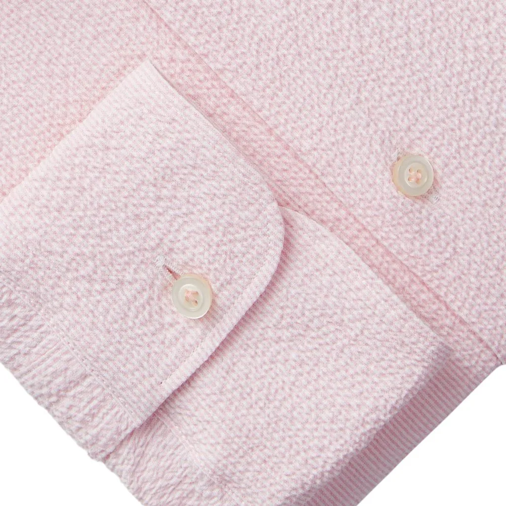 BYRON TEXTURED CRINKLE PIN STRIPE SHIRT - LIGHT PASTEL PINK
