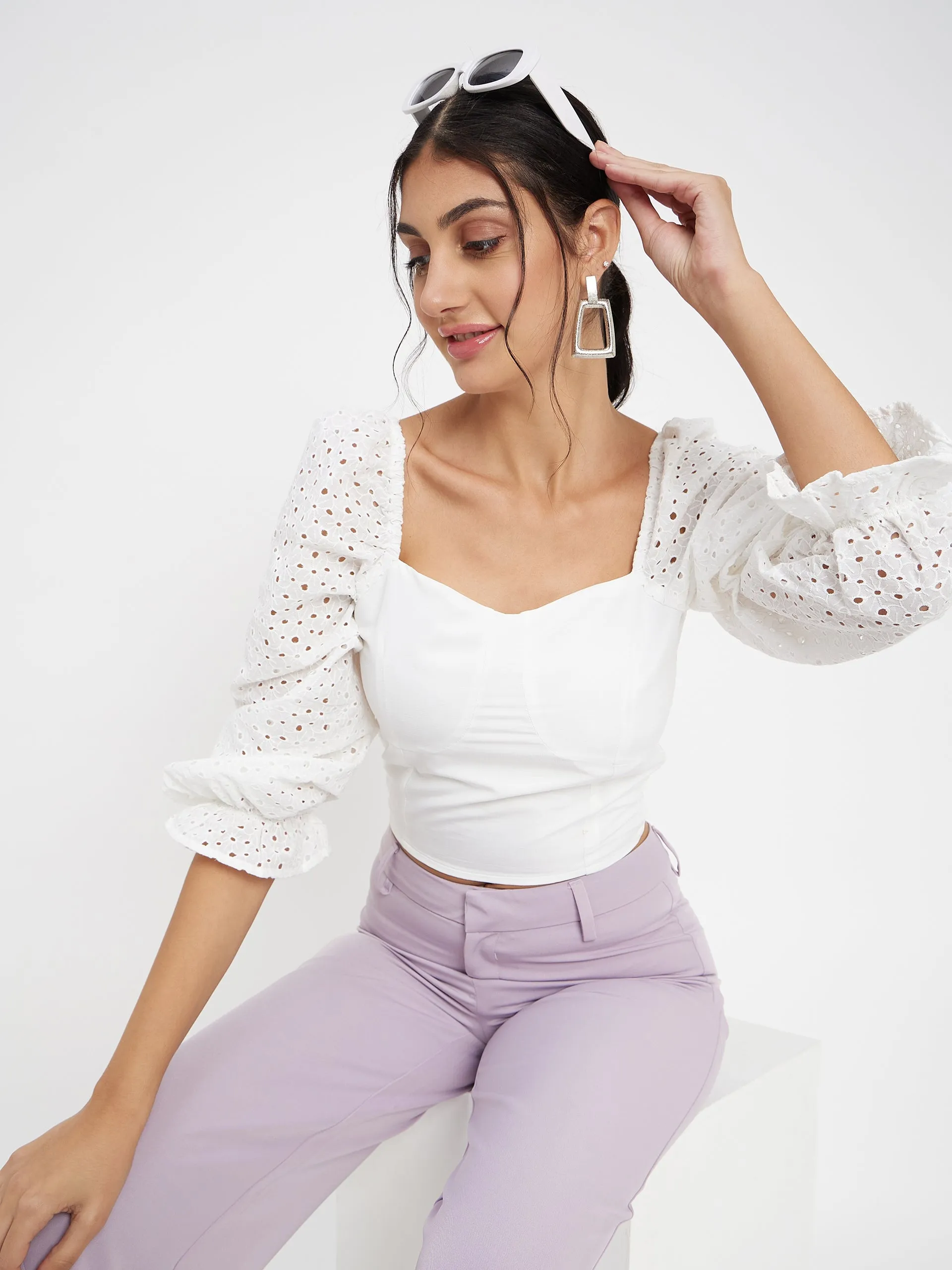 Camla Barcelona White Sweetheart Neck Top