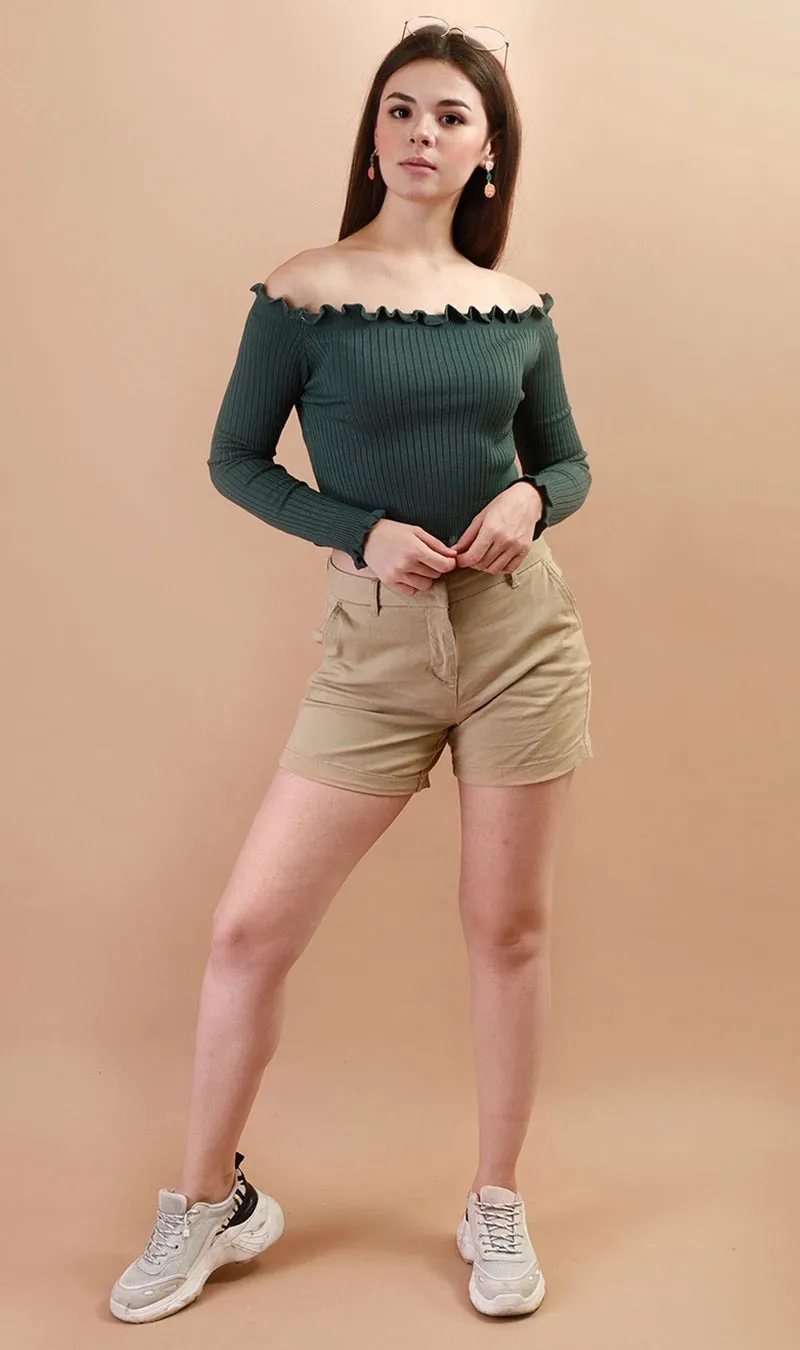 CARRIE Lettuce Ruffle Off-Shoulder Top (Dusty Green)