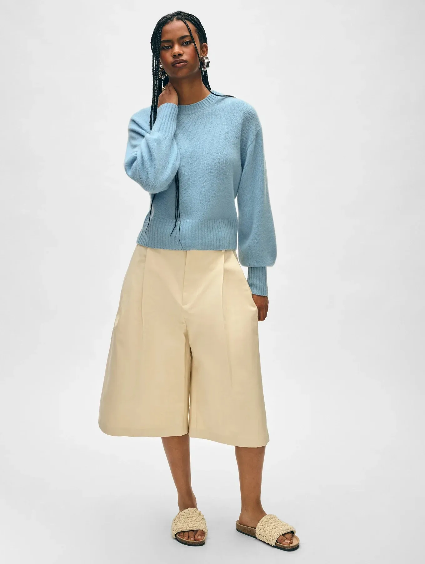 Cashmere Featherweight Blouson Sleeve Crew