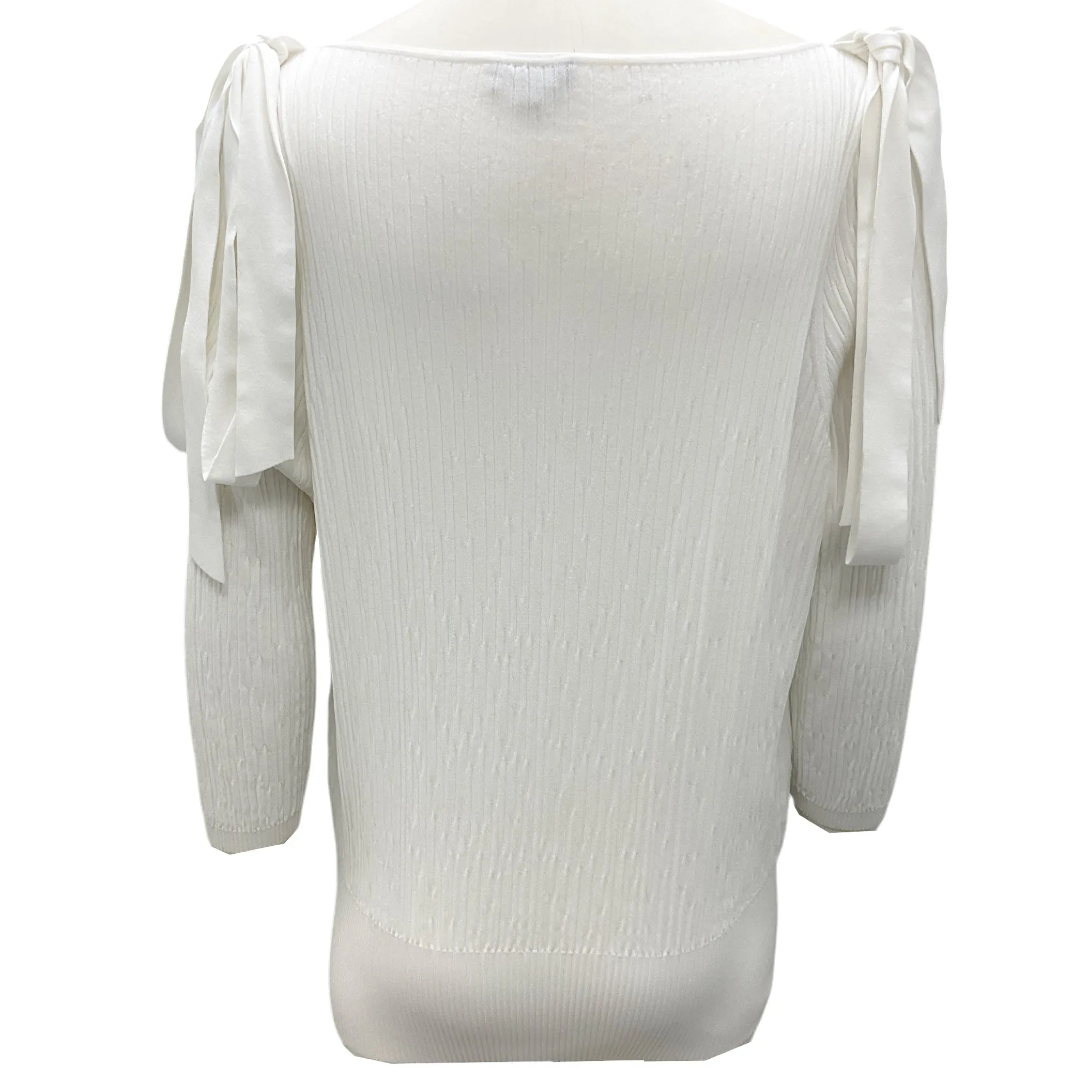 Chanel White 2018 Paris-Greece CC Logo Tie-Detail Ribbed Knit Top