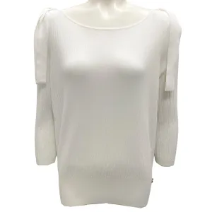 Chanel White 2018 Paris-Greece CC Logo Tie-Detail Ribbed Knit Top
