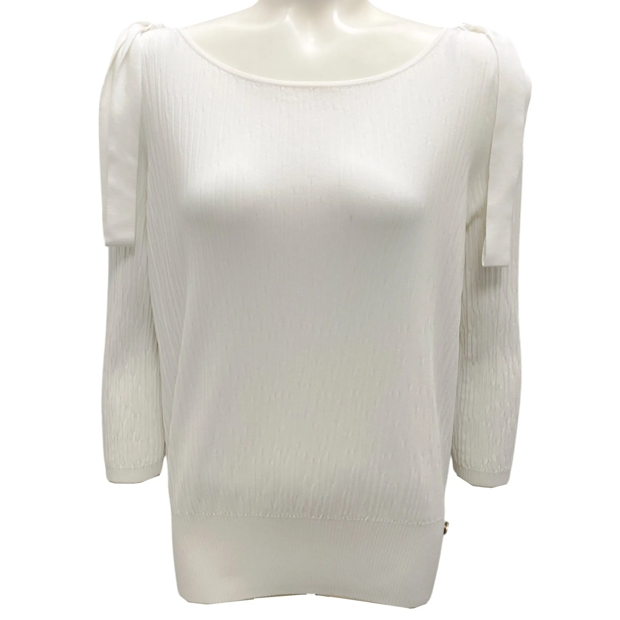 Chanel White 2018 Paris-Greece CC Logo Tie-Detail Ribbed Knit Top