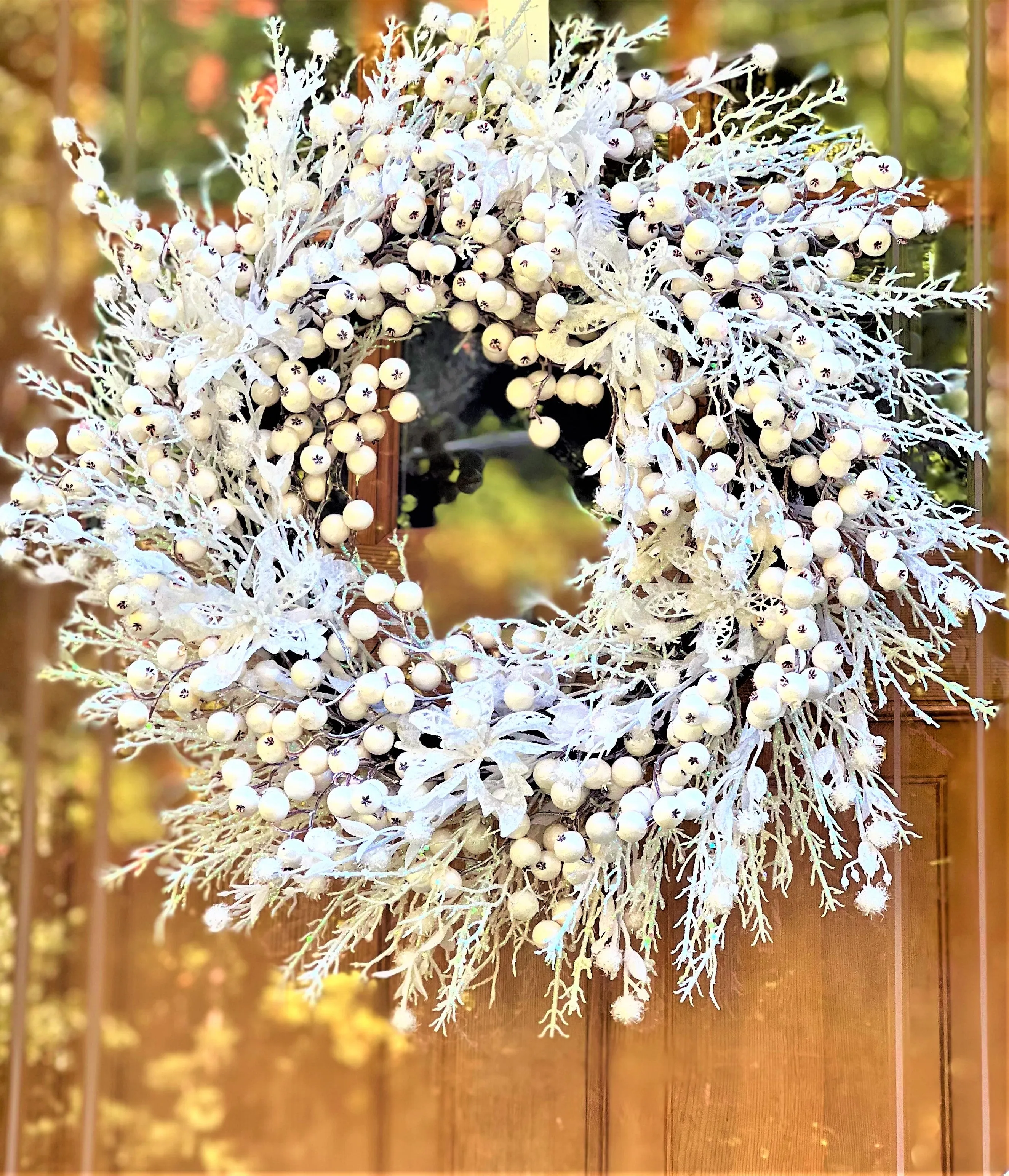 Christmas Faux White Icy Berry Wreath 26"
