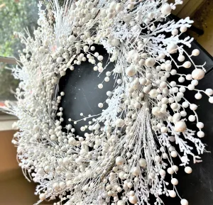 Christmas Faux White Icy Berry Wreath 26"